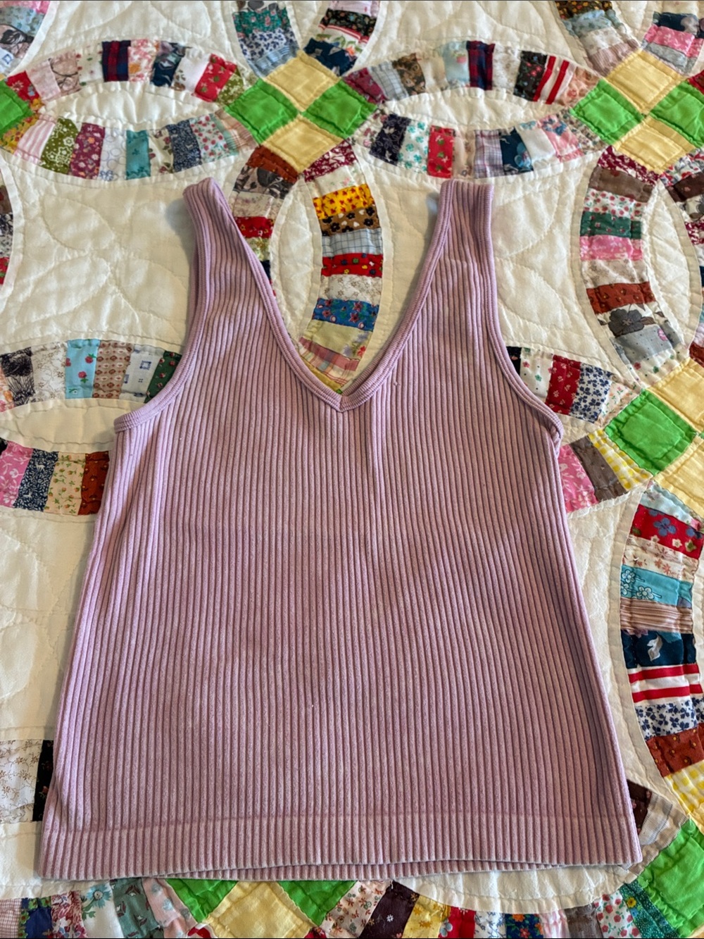 Gypsy + Jade Women’s Ribbed V-Neck Tank Top - Lilac nylon coquette girlhoodcore